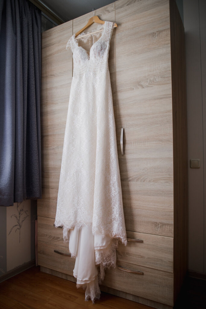 wedding dress steamed and clean